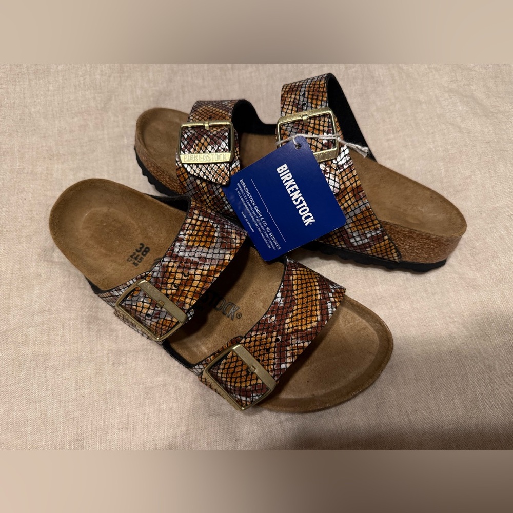 Birkenstock Arizona Gizeh Shiny Snake Animal Print Python Sandals - Picture 6 of 13